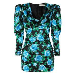 Alessandra Rich Draped Blue Floral Print Mini Dress Size IT 40 / US 10.5